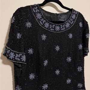 Vintage Côte D’Azur 100% silk floral beaded blouse maximalist chic event wear